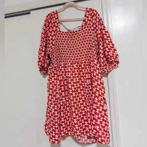 Ava & Viv Red and White Patterned Babydoll Dress - 3x